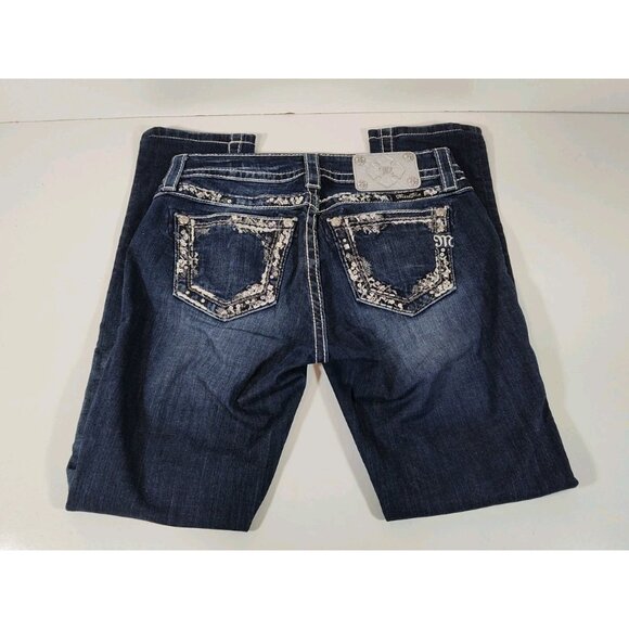 Miss Me Women's Jeans Size 26 Mid Rise Easy Skinny Embellished Pockets Dark Wash - Picture 7 of 12